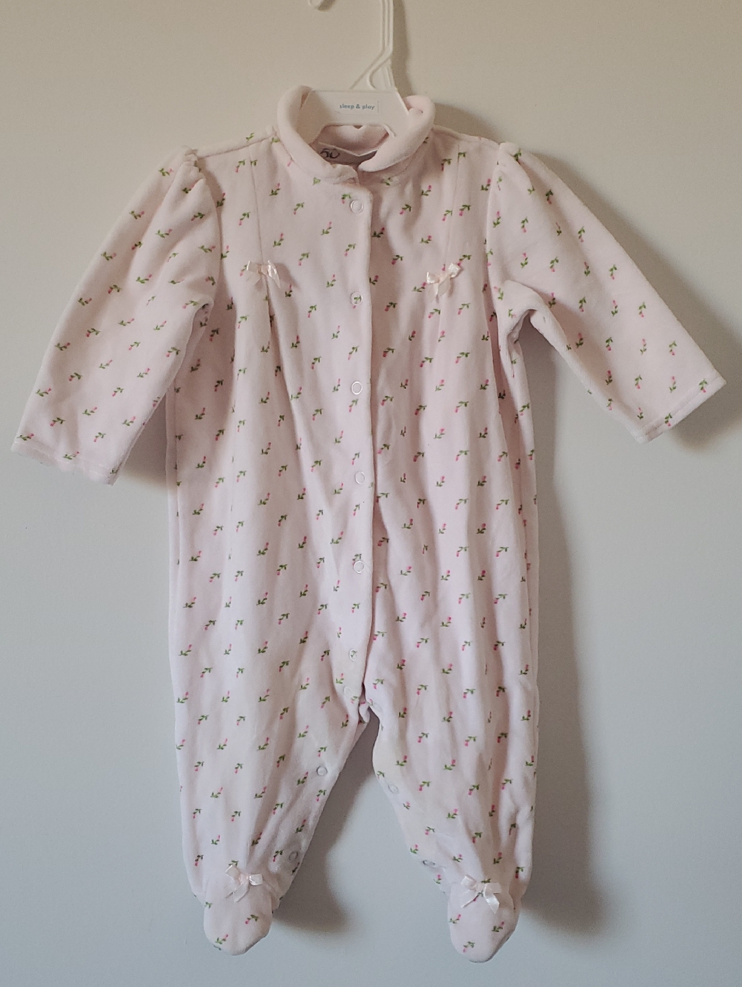 First Impressions Pink Fleece Floral Footed Sleeper Baby Gil Size 3-6 Months